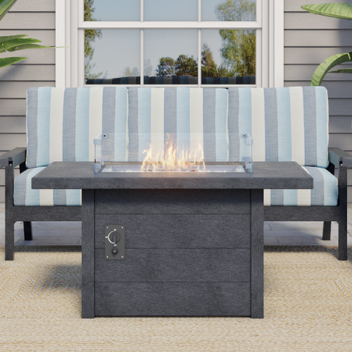 Outdoor fireplace and couch